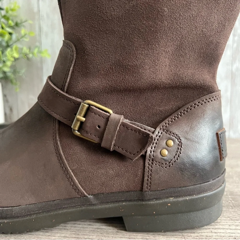 UGG Thomsen Dark Brown Tall Boots with Buckle Leather Waterproof Womens 9.5